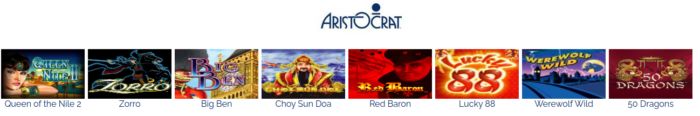 Some of the slots games by Aristocrat available to play online. Games Studios