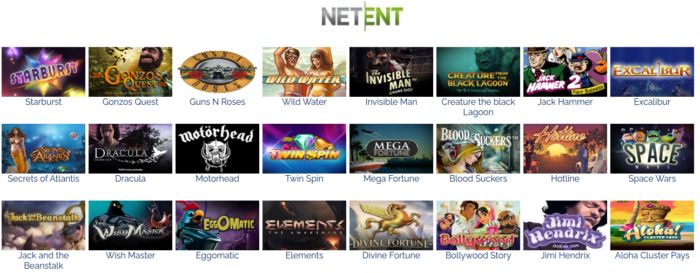 NetEnt slots: Starburst, Gonzo's Quest, Guns N Roses, Jimi Hendrix, Motorhead...