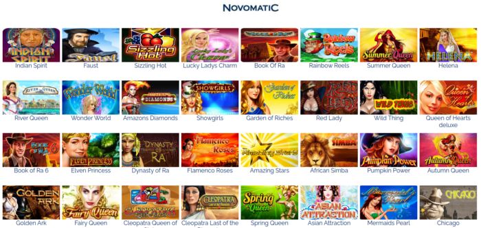 Novomatic slot games: Book or Ra, Lucky Lady's Charm, and other popular titles