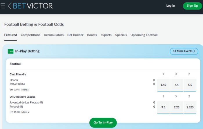 BetVictor UK Football Betting odds